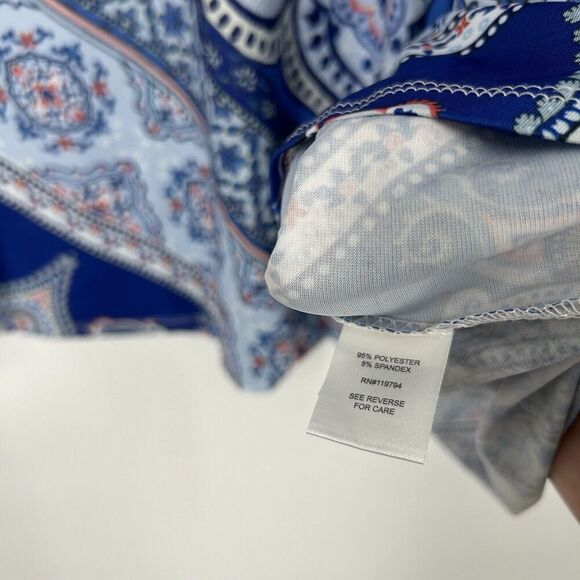 One World Boho Top Blue Mixed Pattern One Cold Shoulder Stretch Whimsy Size XL - Picture 9 of 9